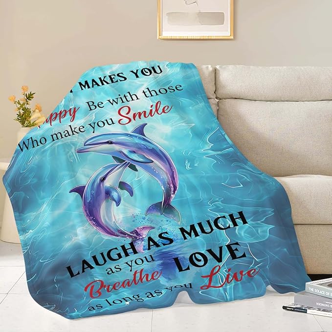 Dolphin Throw Blanket Dolphin Stuff Gifts for Kids Girls Boys Adults Women Man Soft Cozy Warm Plush Fluffy Fuzzy Fleece Blanket Decor 60''X80''