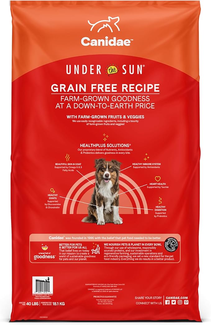 Canidae Under the Sun Premium Dry Dog Food For Puppies, Adults and Senior Dogs, Lamb Recipe, 40 Pounds, Grain Free