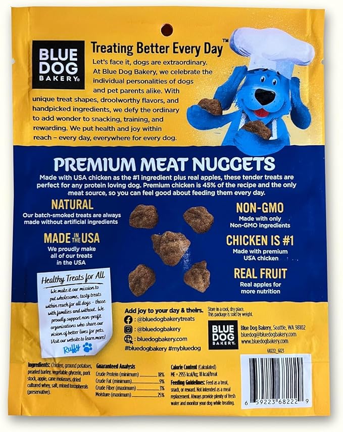 Blue Dog Bakery Protein Jerky Nuggets, Made w/Real Chicken & Apples, USA Chicken #1 Ingredient, Healthy Dog Treats, All Natural, 6 oz (Pack of 2)