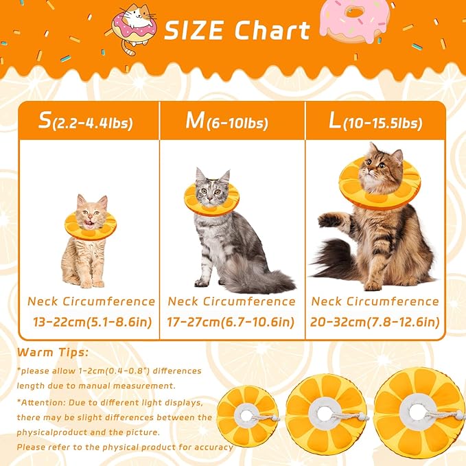 Seyezo Cat Cone Collar Soft, Cat Recovery Collar for Wound Healing Cute Donut Elizabethan Cone for Kittens, Adjustable Cones for Cats to Stop Licking Neck Protective Cones After Spay(Orange, Small)