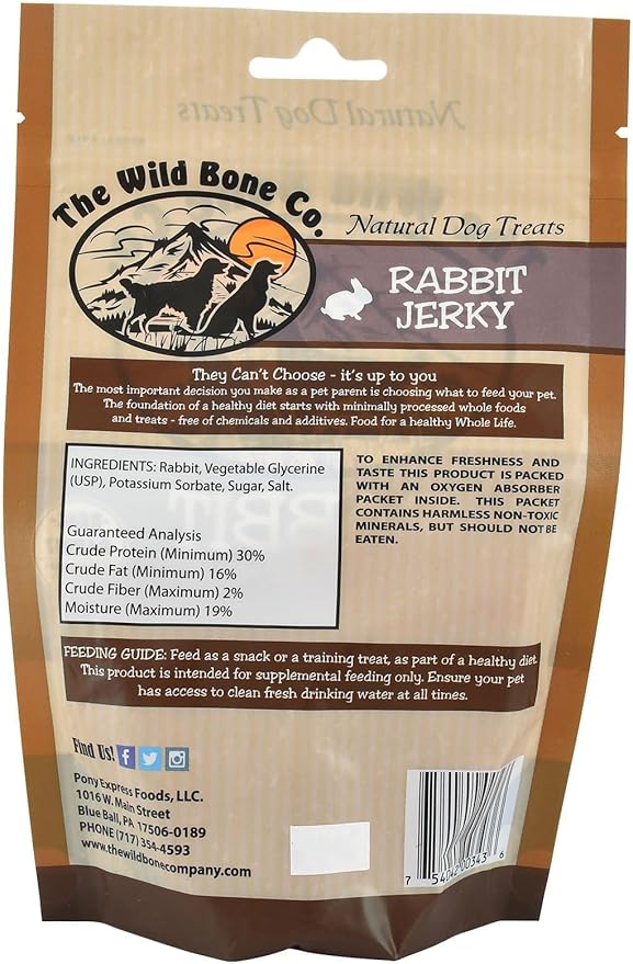 Wild Bone Company Rabbit Jerky Natural Dog Treats, 2.25 Ounces, Made in The USA