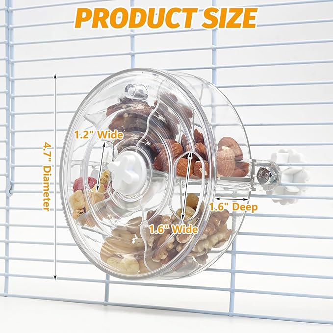 VCEPJH Rat Foraging Toy Interactive Slow Feeder with Transparent Rotating Treat Dispenser Wheel for Enrichment Activities Pet Rat Cage Accessories Ideal for Syrian Hamster Gerbil Mice (White)