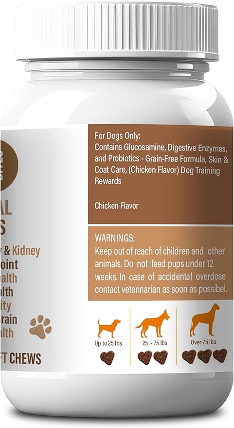 Senior Dog Multivitamin Chews – Joint, Digestive Balance and Skin & Coat Health – Chicken Flavor 1 Bottle 60 Soft Chews