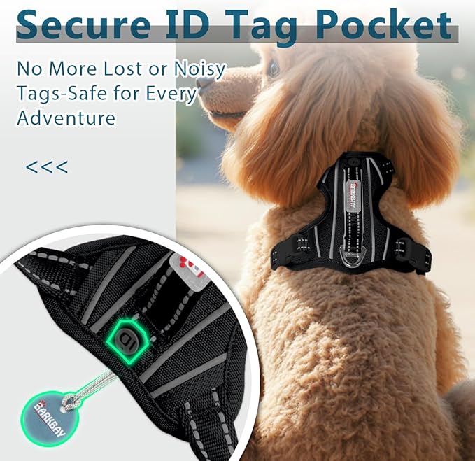 BARKBAY Dog Harness No Pull Oxford with ID Tag Pocket - Heavy Duty, Reflective, Easy Control for Large Dogs(Black Oxford,S)