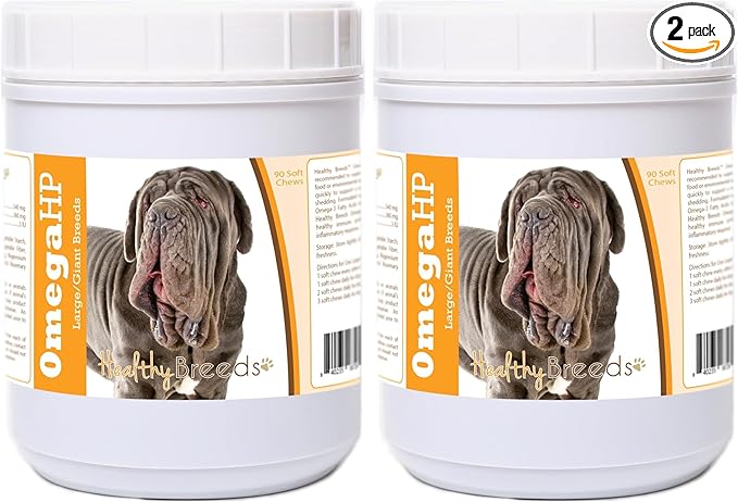 Healthy Breeds Neapolitan Mastiff Omega HP Fatty Acid Skin and Coat Support Soft Chews 90 Count (Pack of 2)