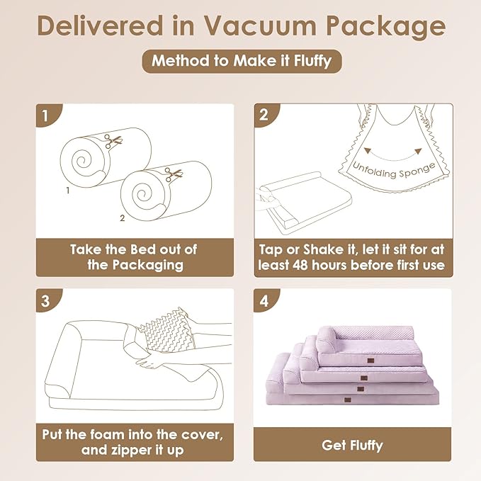 EHEYCIGA Large Dog Bed Memory Foam for Crate, Orthopedic Dog Bed Large Size Dogs with Washable Removable Cover, Waterproof Pet Sofa Couch with Nonskid Bottom, 35x22x6, Lilac