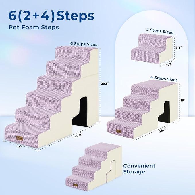 ZOMISIA Dog Steps for High Beds - 6 Step 29" H Pet Stairs with Tunnel 2 in 1 with Zippers Suitable for Small Dogs and Cats, Indoor Cat Ladders with Non-Slip Bottom, Beige