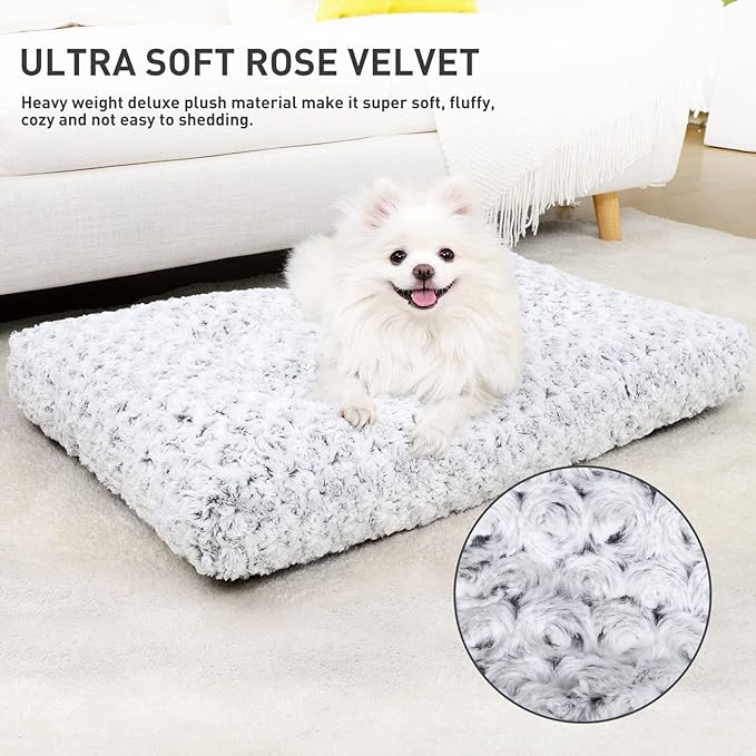 KSIIA Washable Dog Bed Deluxe Plush Dog Crate Beds Comfy Kennel Pad Anti-Slip Pet Sleeping Mat for Large, Jumbo, Medium, Small Dogs Breeds, 29" x 21", Gray