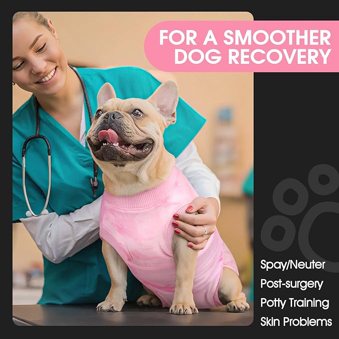 FUAMEY Recovery Suit for Dogs After Surgery,Soft Breathable Dog Bodysuit E-Collar & Cone Alternative Surgical Suit,Male Female Dog Neuter Spay Suits Anti Licking Wounds Onesie Pink Tie Dye M
