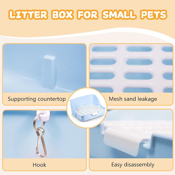 Large Rabbit Litter Box Bunny Potty Plastic Square Training Corner Litter Box, Bedding Toilet for Adult Ferret Hamster Guinea Pig, 11.4" L x 9.4" W x 6.3" H High Sided Pet Litter Tray
