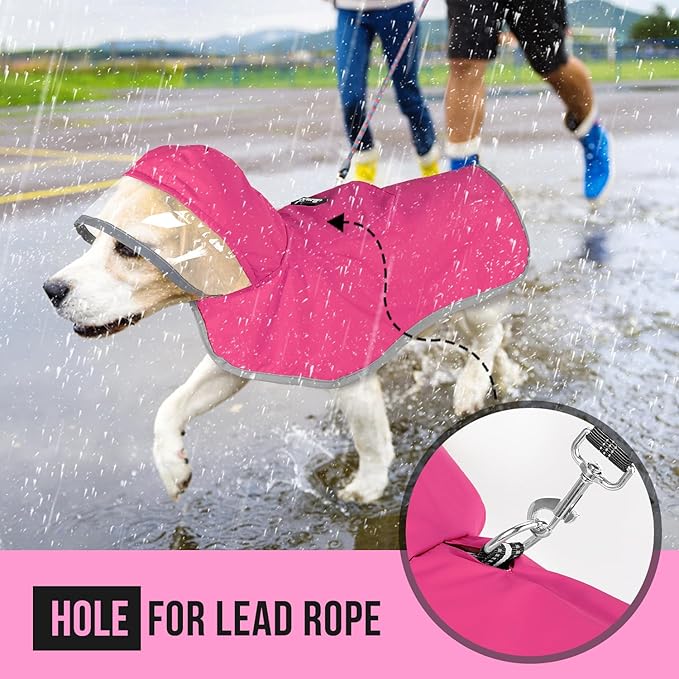 Lukovee Dog Raincoat, Adjustable Dog Rain Jacket with Clear Hooded Double Layer for Large Medium Small Dogs Puppies, Waterproof Rain Coat Poncho with Reflective Storage Pocket & Rim (Fuchsia,XXXL)