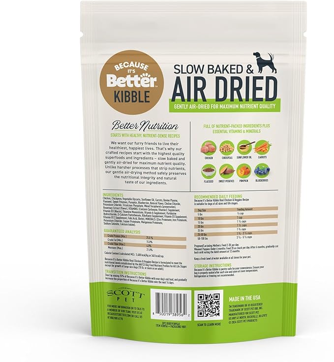 Because It’s Better Slow Baked & Air Dried Dog Food - Real Chicken & Veggies - Complete & Balanced Dry Dog Food - Grain Free, High Protein, Natural Nutrition for All Life Stages, 1 lb Bag