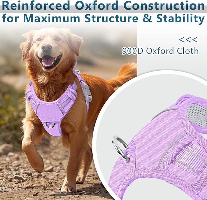 BARKBAY Dog Harness No Pull Oxford with ID Tag Pocket - Heavy Duty, Reflective, Easy Control for Large Dogs(Violet Purple Oxford,L)