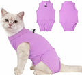 Gyuzh Cat Recovery Suit for Cats After Surgery - Breathable & Comzy Onesie with Adjustable Neck, Pull-On Design and Snap Closure, Cone Alternative for Spay Neuter, Anti-Licking Surgical Suit Purple L