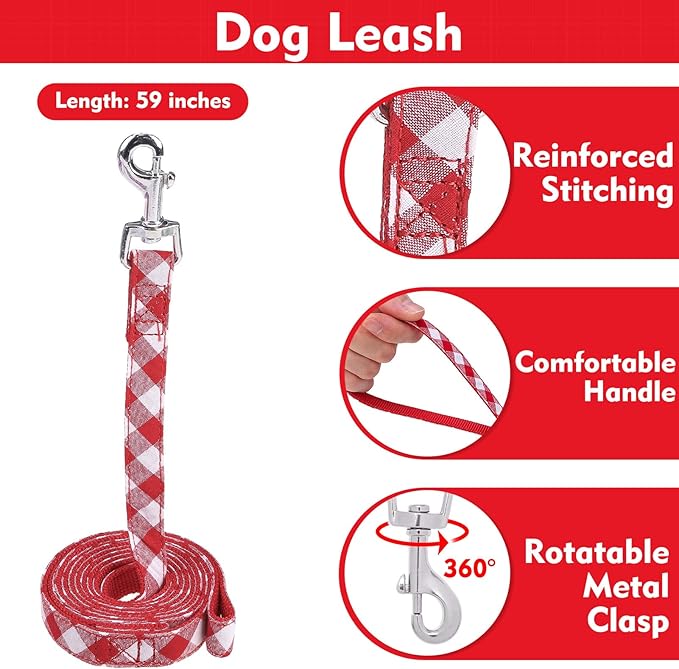 EXPAWLORER Cute Dog Harness and Leash Set - Red Girl Dog Harness Checkered Step-in Design, Easy Adjustable No-Choke Lightweight Breathable Vest for Puppy Small Dogs Cats Outdoor Walking, Small