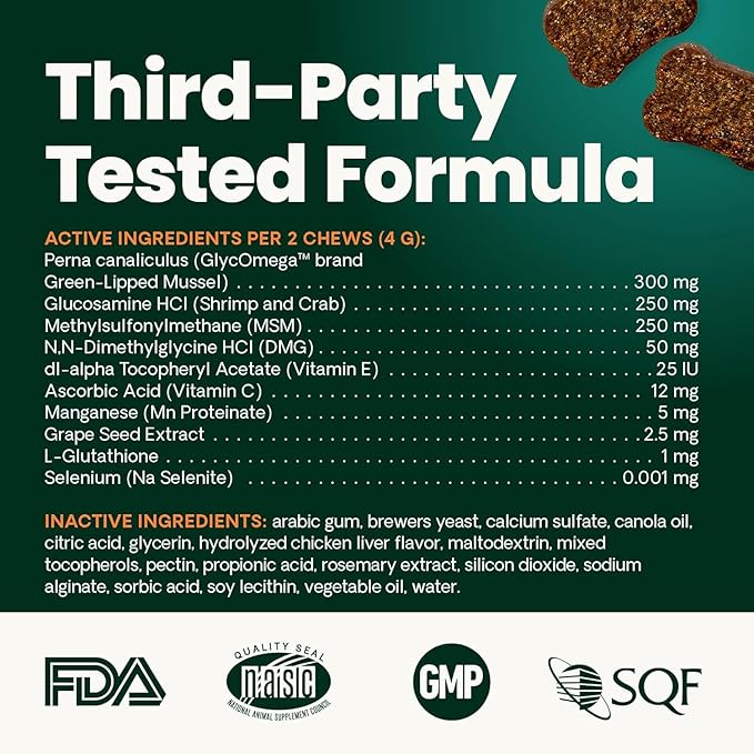 VetriScience Extra Strength Healthy Hip & Joint Chews, GlycoFlex Glucosamine and Green-Lipped Mussel Joint Support Supplement for Cats, Promote Mobility and Soothe Joint Discomfort, Chicken, 60 Count
