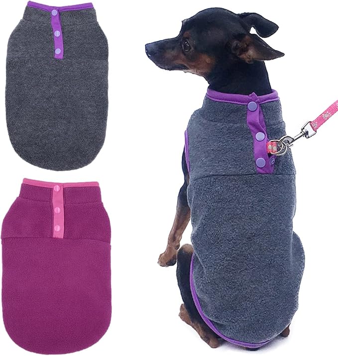 Tealots 2 Pack Dog Fleece Vest Sweater, Warm Pullover Puppy Jacket, Autumn Winter Cold Weather Coat Clothes, Pet Stretch Apparel with Buttons Costumes for Small Medium Dogs Cats (Medium) Fuchsia+Gray