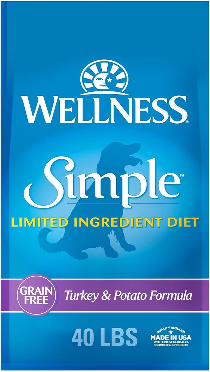 Wellness Simple Limited Ingredient Dry Dog Food for Sensitive Stomachs, Supports Skin & Coat, Grain Free, Natural, Turkey & Potatoe Recipe, (40-Pound Bag)