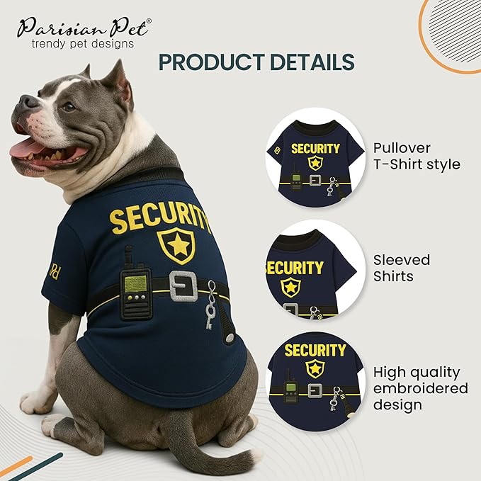 Parisian Pet Dog Security Woofficer Shirt - Halloween Pet Vest - Halloween Shirts for Dogs - Embroidered Pets Clothes - Puppy Halloween Costume - Sleeved Doggy Costumes for Large Dogs - 2XL
