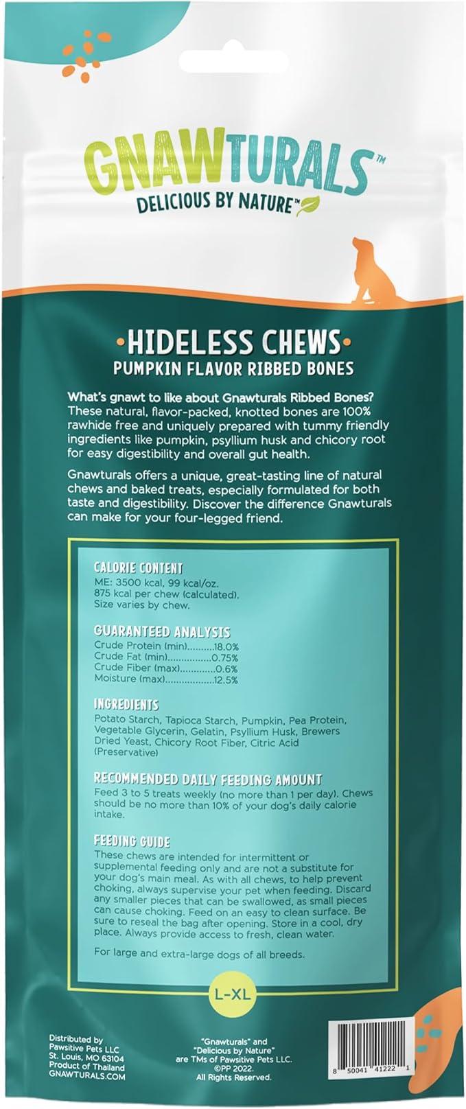 Rawhide Free Dog Chews | Ribbed Bones | for Extra-Large Dogs | Pumpkin, Psyllium Husk and Chicory Root for Easy Digestion and Overall Gut Health (1 Bone, Pumpkin)