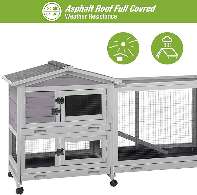 GUTINNEEN Large Rabbit Hutch Indoor Bunny Cage Outdoor with Chew-Proof Ramp 2-Story Mobile Guinea Pig Cages with 3 Pull-Out Trays