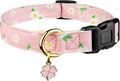 Cotton Handmade Dog Collar Cute and Distinctive Patterns Pink Flower with Pendant for Girl Boy Dogs Collars M