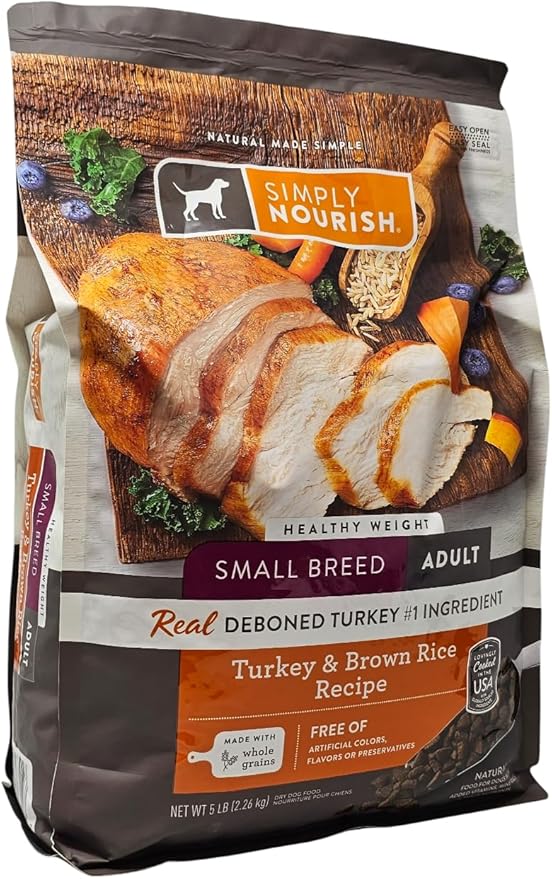 SIMPLY NOURISH Small Breed Adult Healthy Weight Turkey and Brown Rice Dry Dog Food, 5 Pound Bag