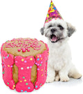 Dog Birthday Cake - Rice Cake Dessert for Dogs, Made with Human Grade Ingredients - Happy Birthday Treat for Puppy (5"x5"x5", Pink)