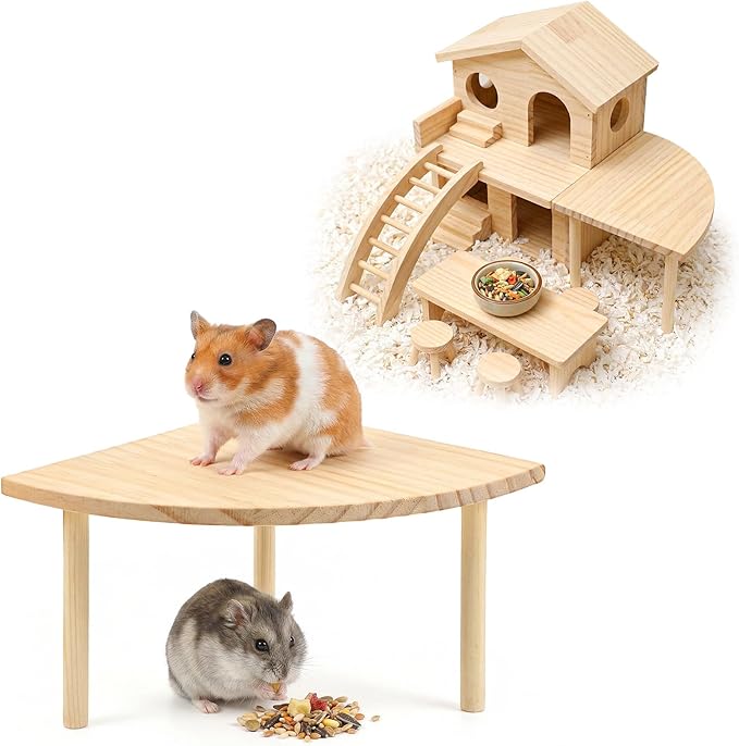Triangle Hamster Play Wooden Platform, 7.08x7.08x4.72in Hamster Cage Platform Small Animal Wood Stand Cage Accessories for Syrian Hamsters Mice Squirrel and Other Small Pets
