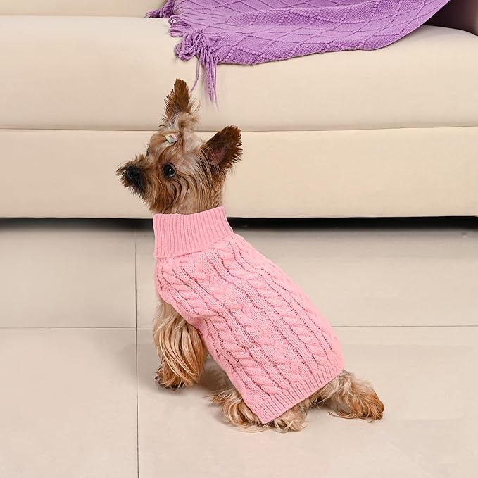 2 Pack Dog Sweaters for Small Dogs Winter Turtleneck Pullover Cable Knit Fleece Stretch Puppy Doggie Chihuahua Toy Poodle Yorkie Pomeranian Boy Girl Pet Clothes (S, Pink & Red)