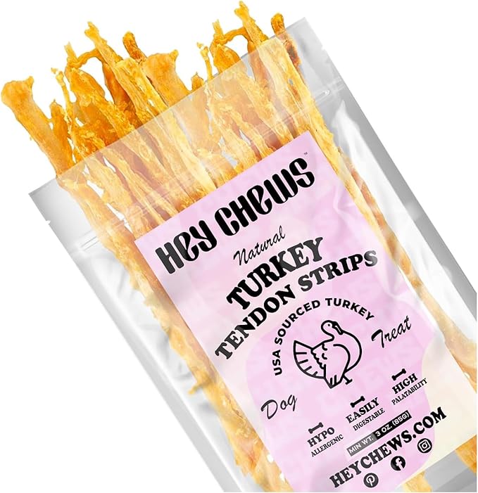 Turkey Tendons for Dogs - Turkey Dog Treats, Tenderloin - Made in The USA -Hypoallergenic Treats for Dogs - 3 oz