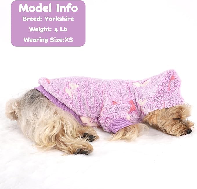 Dog Sweater for Small Dogs Girl Boy, Fleece Dog Hoodie Clothes, Night Glow Puppy Sweater, Soft Warm Extra Small Doggie Sweatshirt, Fall Winter Doggy Clothes Pet Outfits for Chihuahua Yorkie,Purple XXS