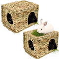Grass House for Rabbits,Sangle Sopffy,Hand Woven Bunny Grass House,Natural Grass Hideaway for Bunny Guinea Pig Chinchilla Ferret Hamster Squirrel with Rabbit Chew Toys (2 Pack, 14.5*11.4*10.2inch)
