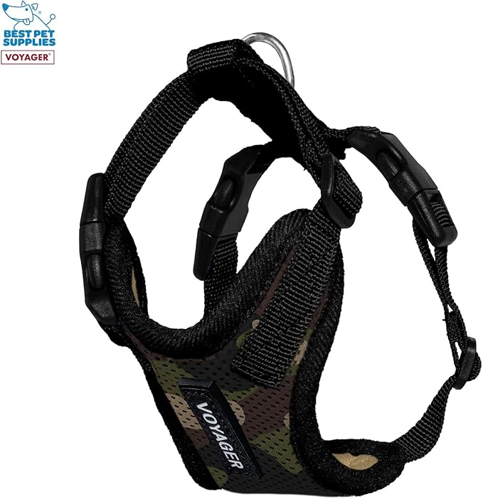 Best Pet Supplies Voyager Step-in Lock Pet Harness w Reflective Pet Leash Combo Set with Neoprene Handle 5ft - Supports Small, Medium and Large Breed Puppies/Cats - Army/Black Trim, XXS