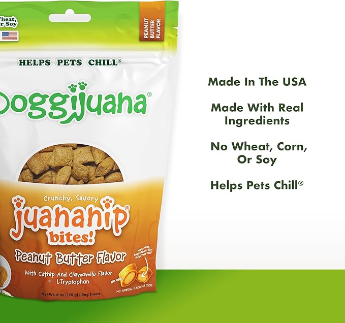 Doggijuana Treats for Dogs with Catnip, Chamomile & L-Tryptophan – Crunchy Reward Bites with Calming Botanicals – Low Calorie Natural Training Treats, 6 oz (Chicken & Peanut Butter 2 Pack)
