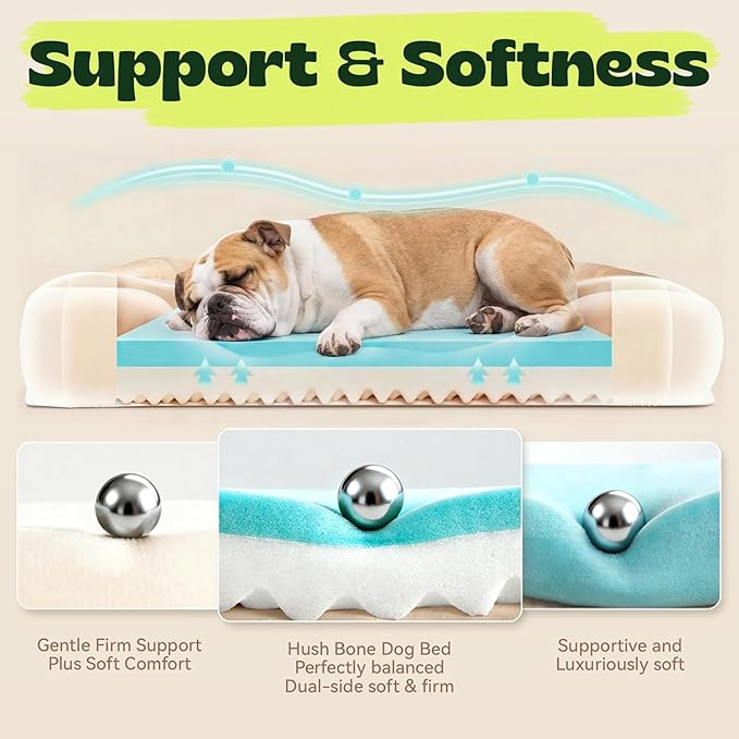 Cooling Dog Beds for Medium Large Dogs with Removable Washable Covers,Rectangle Orthopedic Sofa Bed with Cool Gel Memory Foam and Egg Crate Foam Waterproof fit Old Large Sized Pets,36"x24"x6.5" Grey