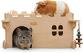 Castle Chinchilla House, Small Animal Hideout for Chinchilla, Guinea Pig, Hedgehog, or Rat, Ventilated Wooden Guinea Pig Hut Habitat with Multiple Doors (Large)