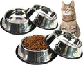 Fhiny 4Pcs Stainless Steel Dog Cat Bowl with Rubber Base Pet Food and Water Feeder Bowls Stackable Non-Slip Dish Plate for Small Medium Animals Puppy Kitten Rabbit