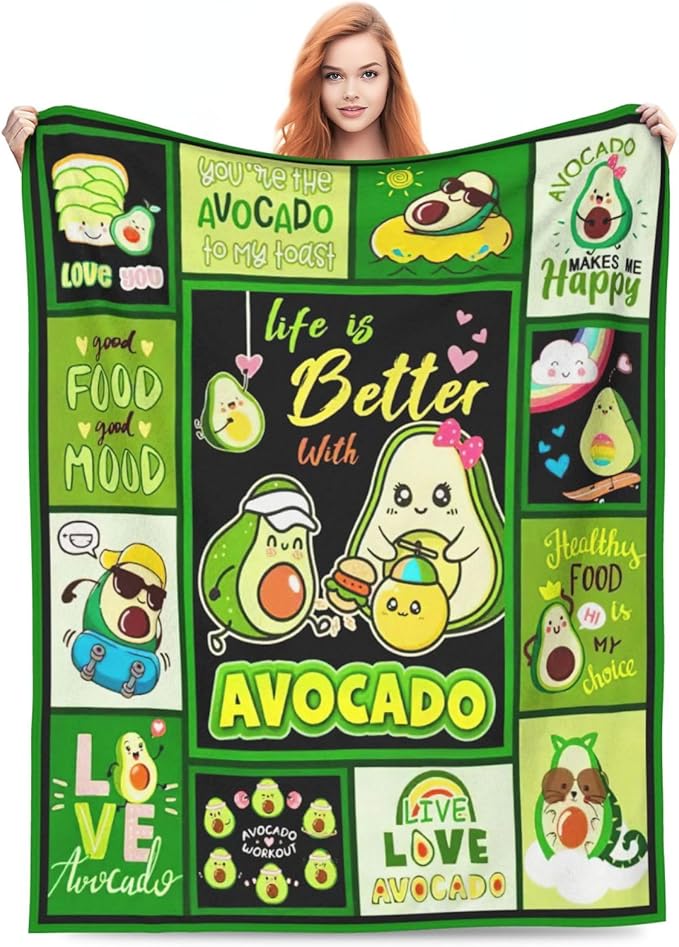 SweetFox Avocado Blanket, Funny Cute Avocado Decor Throw Blanket Gifts for Girls Boys Lovers Super Warm Soft Plush Lightweight Fleece Flannel Winter Bedding Blankets for Kids Adults Women 60"X50"