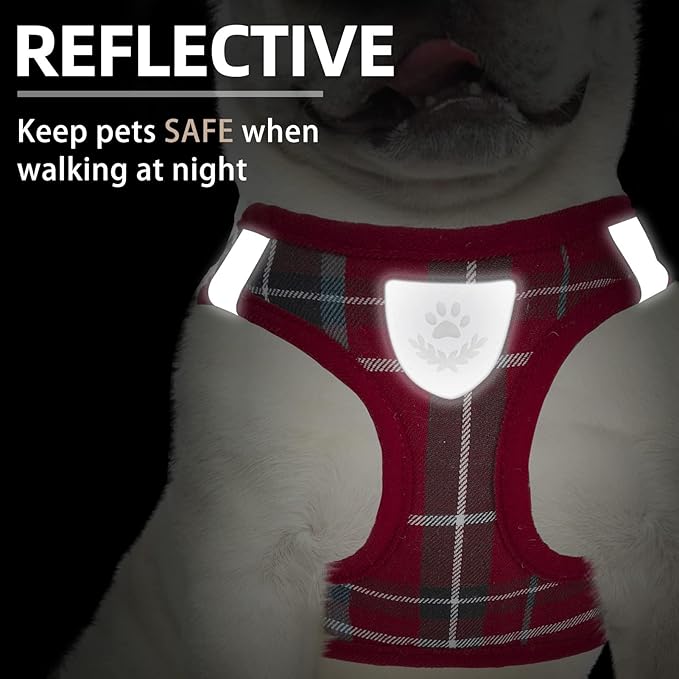 PUPTECK Adjustable Dog Harness Collar and Leash Set Step in No Pull Pet Harness for Small Medium Dogs Puppy and Cats Outdoor Walking Running, Soft Mesh Padded Reflective Vest Harnesses, Red M