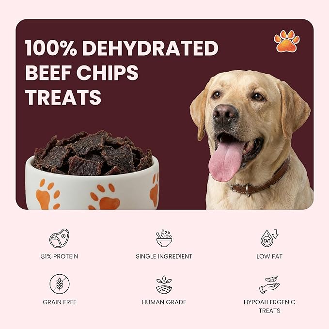 Beef Chips | 100% Single-Ingredient Beef Jerky Dog Treats | Healthy, Natural Treats for Dogs | High-Protein, Grain-Free, Ideal for Training & Sensitive Stomachs | Made in Texas, 4oz