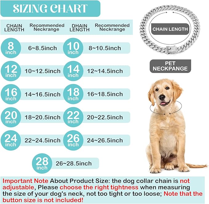 Tallew Silver Dog Chain Diamond Collar Walking Metal Chain Necklace with Secure Buckle Pet Cuban Style Collar Jewelry Accessories for Small Medium Large Dog Cats(22 Inch)