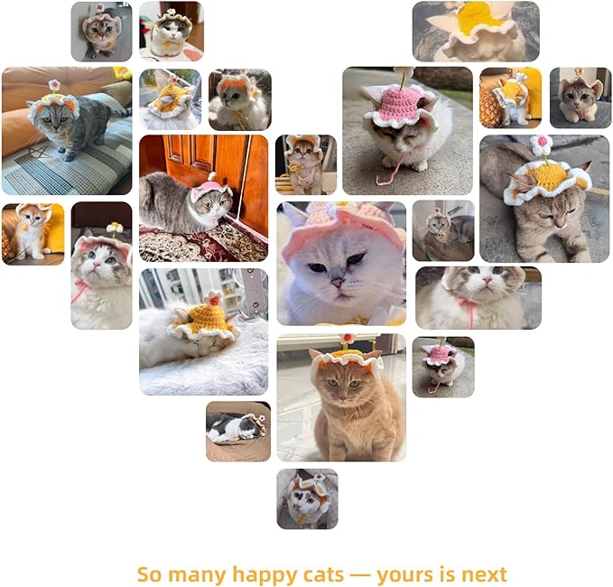 Cute Cat Hat with Flower Design - Soft Knitted Pet Costume for Small & Medium Cats | Lightweight Polyester, Adorable Styling for Photoshoots, Birthday & Daily Dress Up (Light Blue)