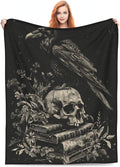 Raven and Skull Blanket Gifts for Women Men Adults Gothic Lovers, Goth Book Plush Fleece Throw Blankets, Cozy Soft Warm Bedding Decor for Sofa Living Room Travel 40"x50"