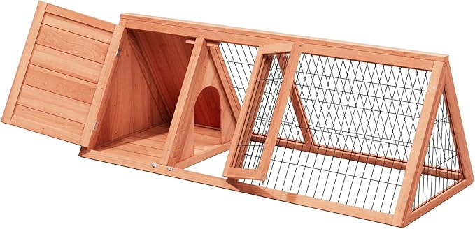 Small Chicken Coop Indoor Outdoor, Wooden Triangle Quail Cage All Weather Used Bunny Hutch with with Wire Fence,Pull-Out-Tray for Chick Duck Rabbit Guinea Pig(Brown)