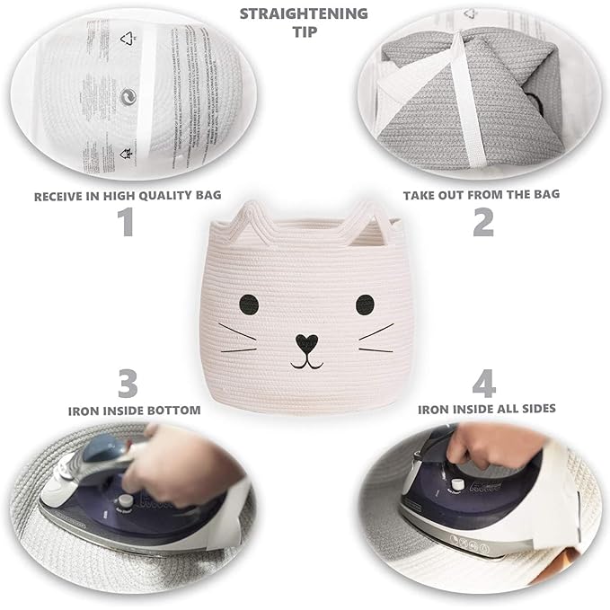 VK VK·LIVING Animal Hamper Large Woven Animal Cotton Rope Storage Basket Laundry Basket Organizer With Cat Design for Towels Blanket Toys Clothes Pet Hamper for Cat 15 L x 15 H