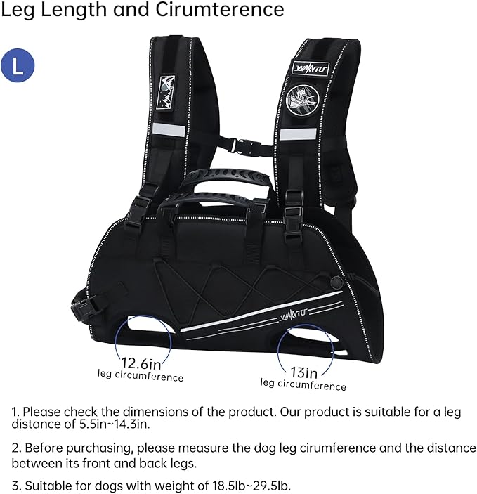 Wakytu Dog Lift Harness for Small Dogs,Dog Backpack Carrier,Adjustable Padded Breathable Straps for Dogs, Disabled, Joint Injuries, Arthritis,L(18.5-29.5LBS)