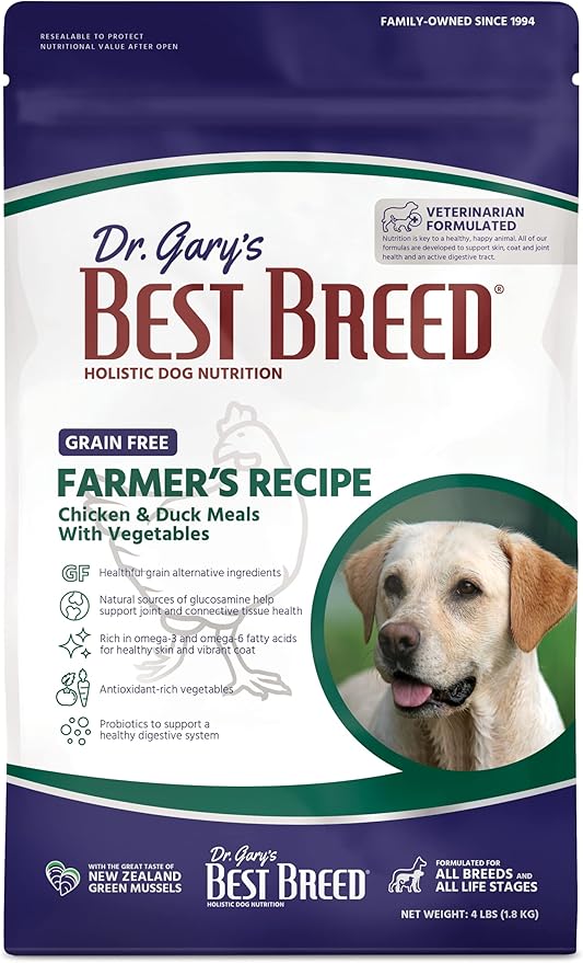 Dr. Gary's Best Breed Grain Free Farmer's Recipe Slow-Cooked in USA, Natural Dry Dog Food for All Breeds and Sizes, 4lbs.
