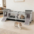 Rabbit Hutch Indoor Outdoor, Large Bunny Cage with Double House and Run, 10.4 ft² Guinea Pig House, Upgrade Deeper No-Leak Trays, On Wheels for Easy Moving