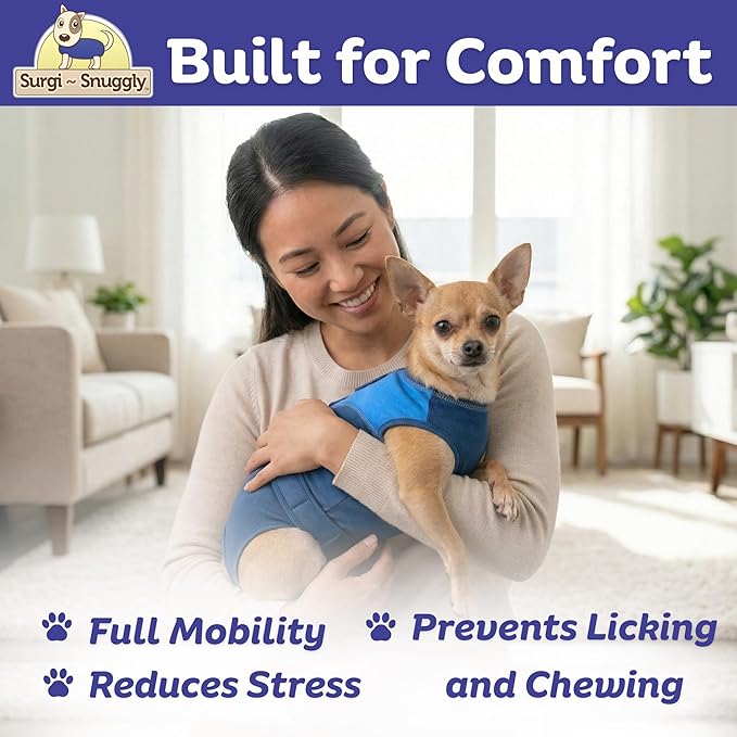 Surgi Snuggly Dog Surgery Recovery Suit - Dog Onesie for Post Surgery Recovery, Female Spay & Male Neuter, Surgical Suit for Dogs, E-Collar Cone Alternative, Double Blue - Extra Small - 10"-11.5" (EC)